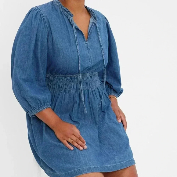 GAP Puff Sleeve Denim Dress with Washwell Smocked Waist Boho Prairie Size Small - Picture 10 of 12